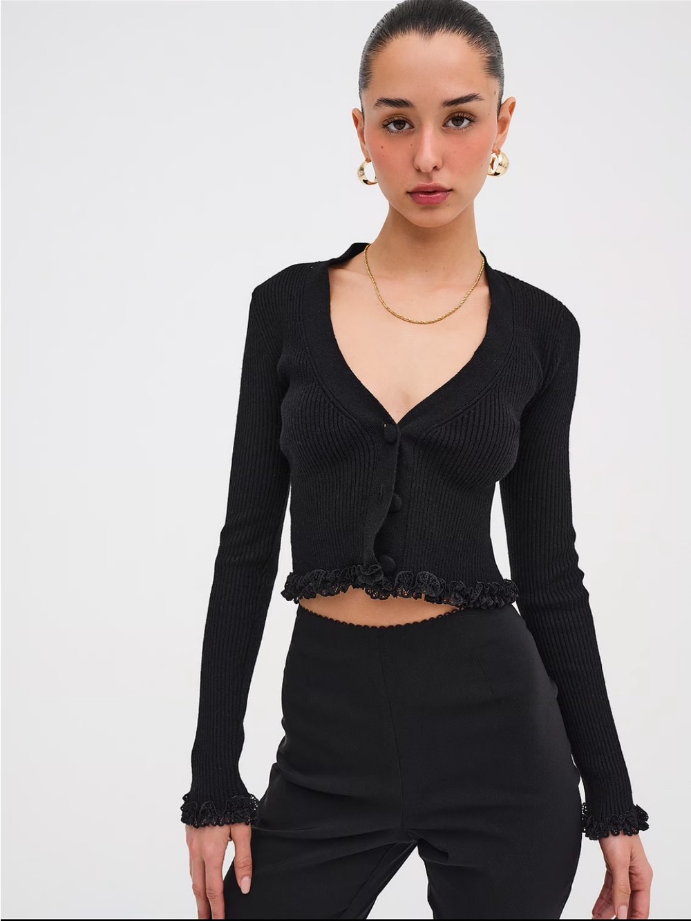 For Love & Lemons Black Ribbed Knit Top